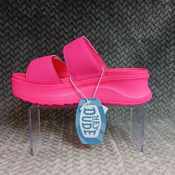 Hey Dude Delray Slide Mono Classic Women's Sandals Electric Pink Platform Sz 9 - Picture 9 of 12